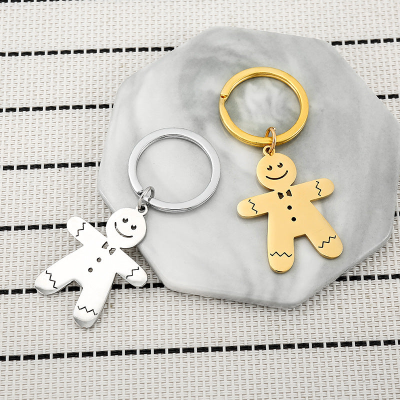 Wholesale Christmas Cartoon Gingerbread Man Stainless Steel Keychain